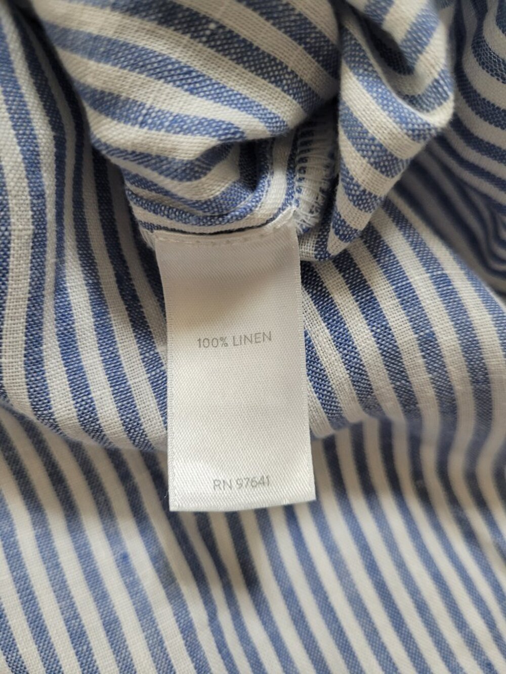 J. Jill Love Linen Sleeveless Tunic Blouse Blue White Striped Button Down Medium - Picture 8 of 9